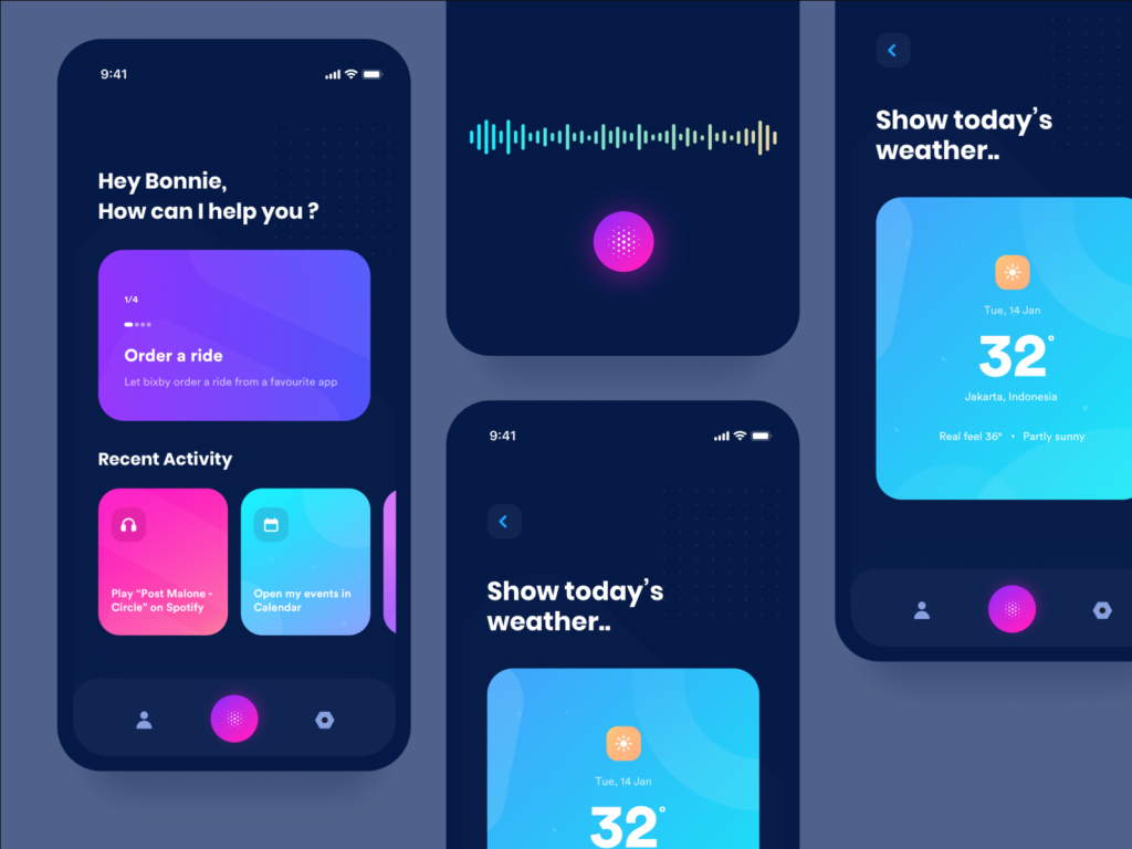 Interface d'une application utilisée par la voix. Interface d'une application utilisée par la voix.
